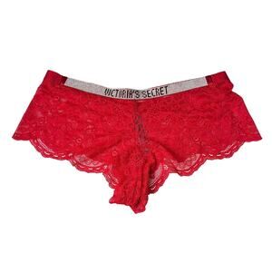 Victoria's Secret Very Sexy Shine Rhinestone Lace Boyshort Panty Red Womens Med